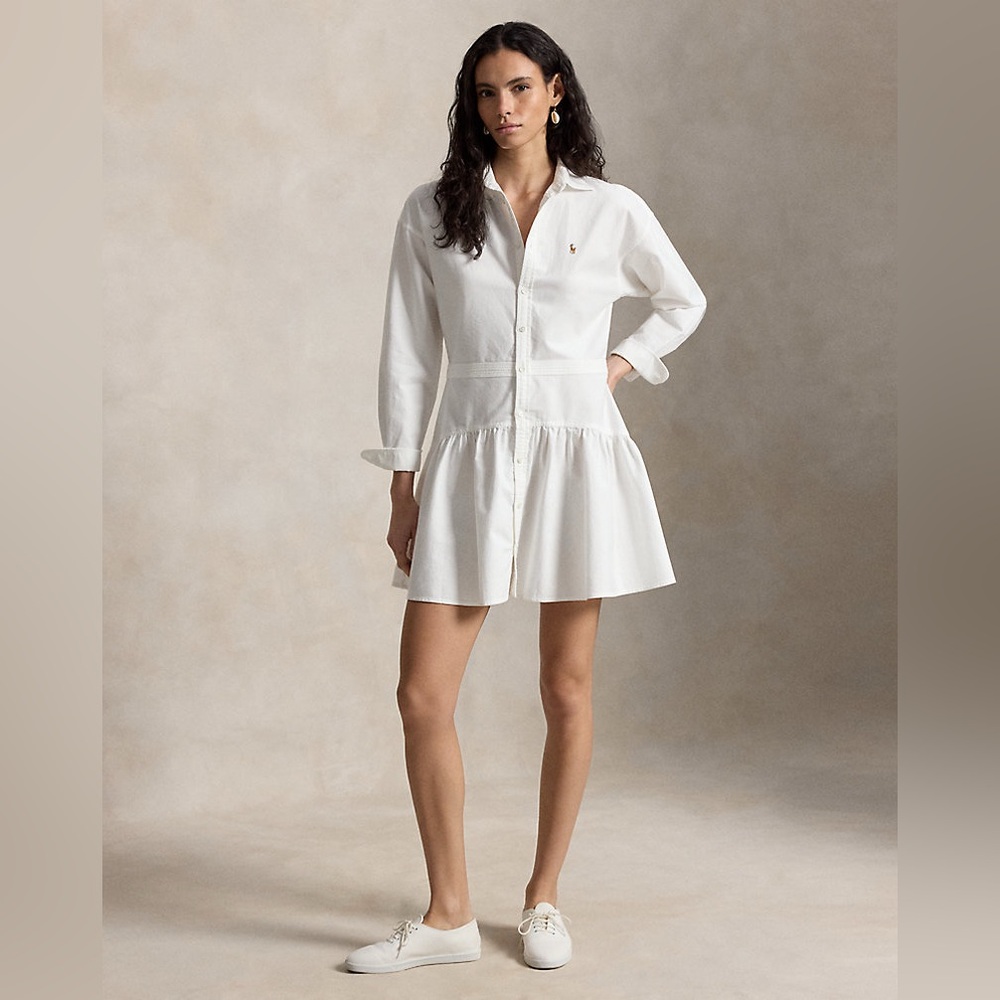 Dry Cleaned 🧼 Polo Ralph Lauren White Cotton Oxford Paneled Dress